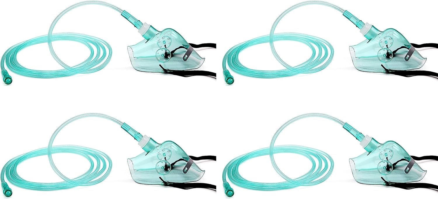 4 Packs Adult Europe Standard Oxygen Mask with 6.6 Tubing and Adjustable Elastic Strap - Size L+ 4 Packs Adult Europe Standard Oxygen Mask with 6.6 Tubing and Adjustable Elastic Strap - Size L+