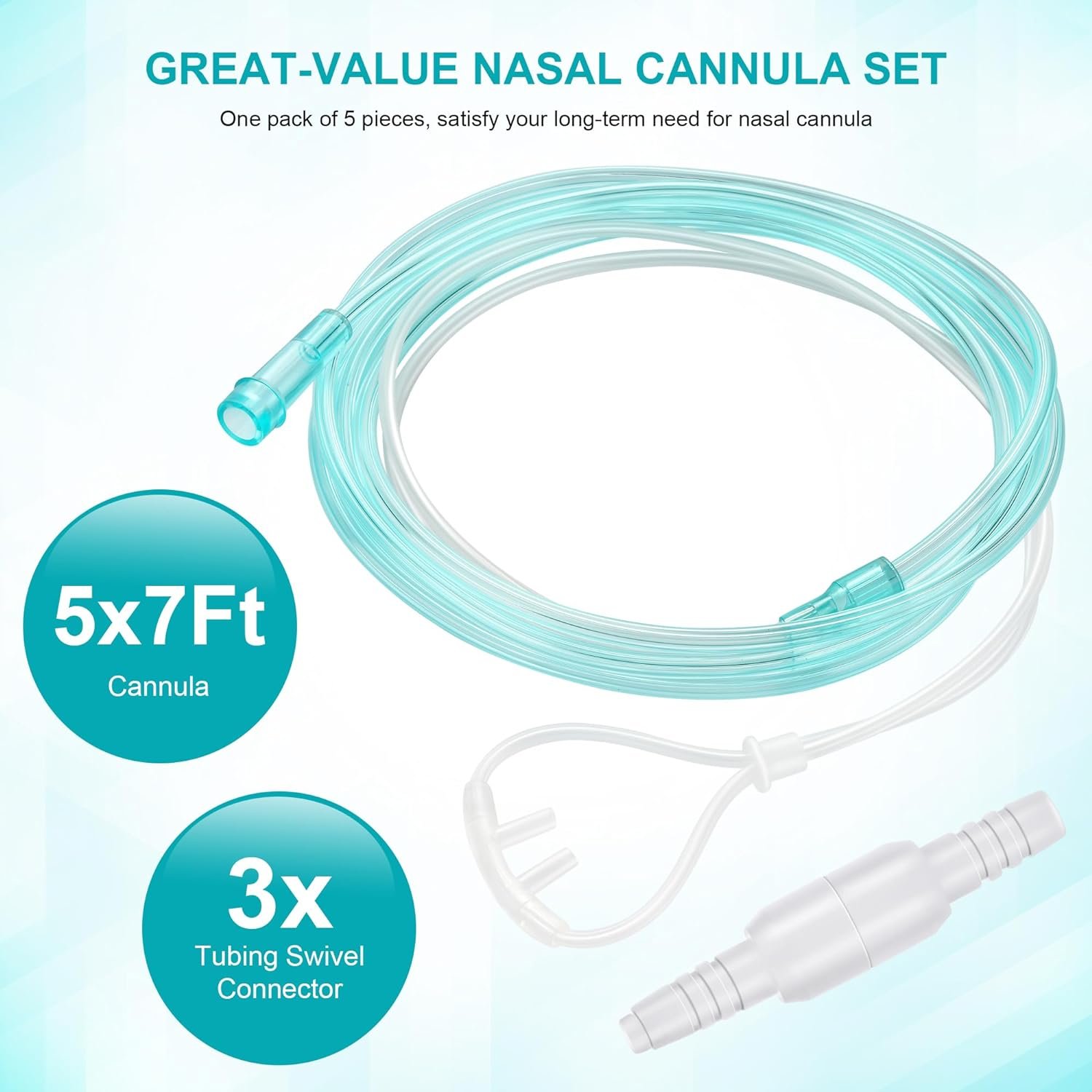 5 Pack Nasal Cannula For Oxygen Concentrator 7 ft Super Soft Oxygen Cannula Adult Oxygen Nose Tubing - High Flow, Kink Resistant, Highly Visible, Lightweight Tubing with 3 Pack Oxygen Tubing Connector 5 Pack Nasal Cannula For Oxygen Concentrator 7 ft Super Soft Oxygen Cannula Adult Oxygen Nose Tubing - High Flow, Kink Resistant, Highly Visible, Lightweight Tubing with 3 Pack Oxygen Tubing Connector