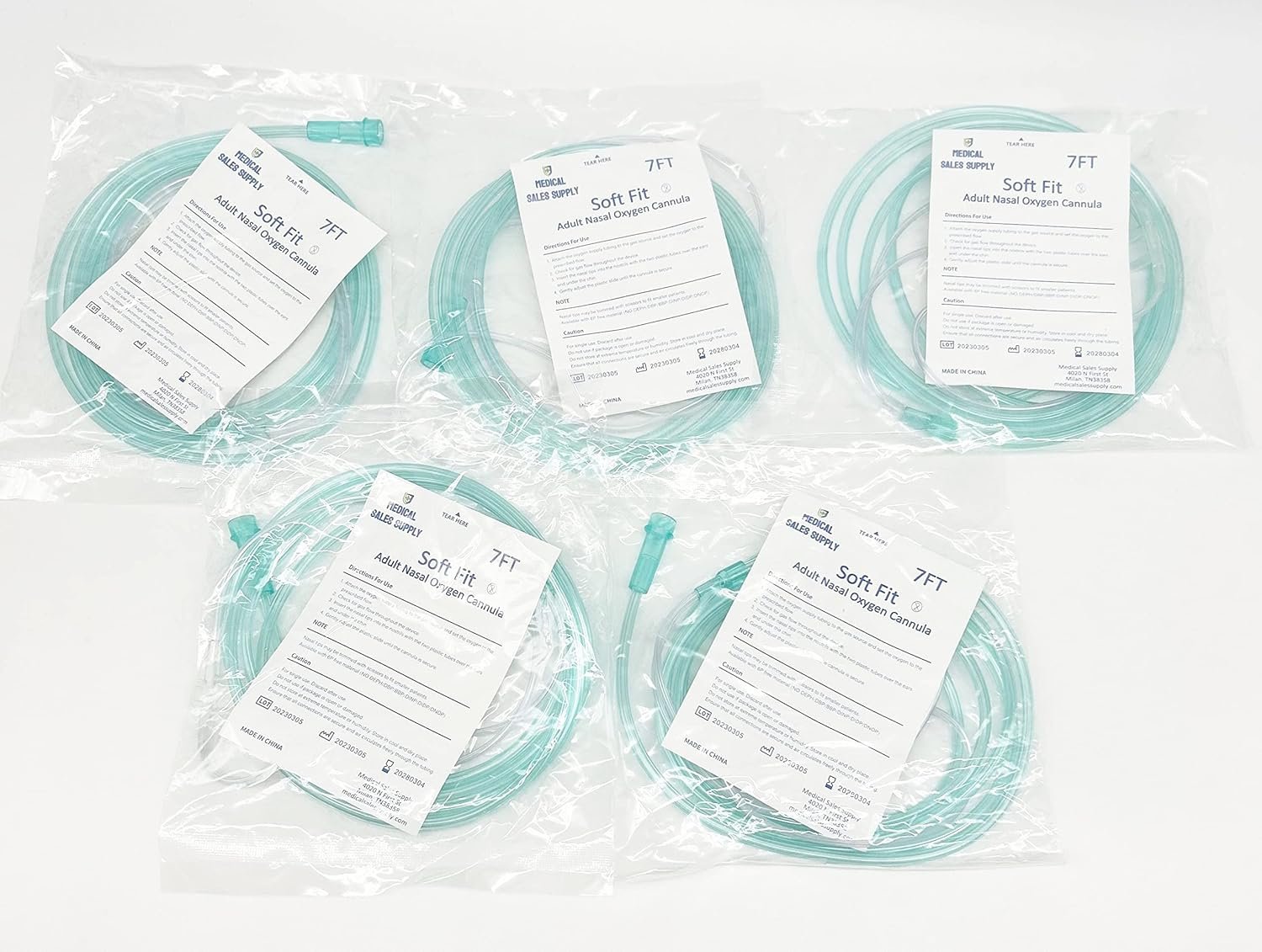 5 Pack - Super Soft Touch Vinyl Nasal Oxygen Cannula, Cushion Tip, Adult, 7 Standard Connector, Pack of 5
