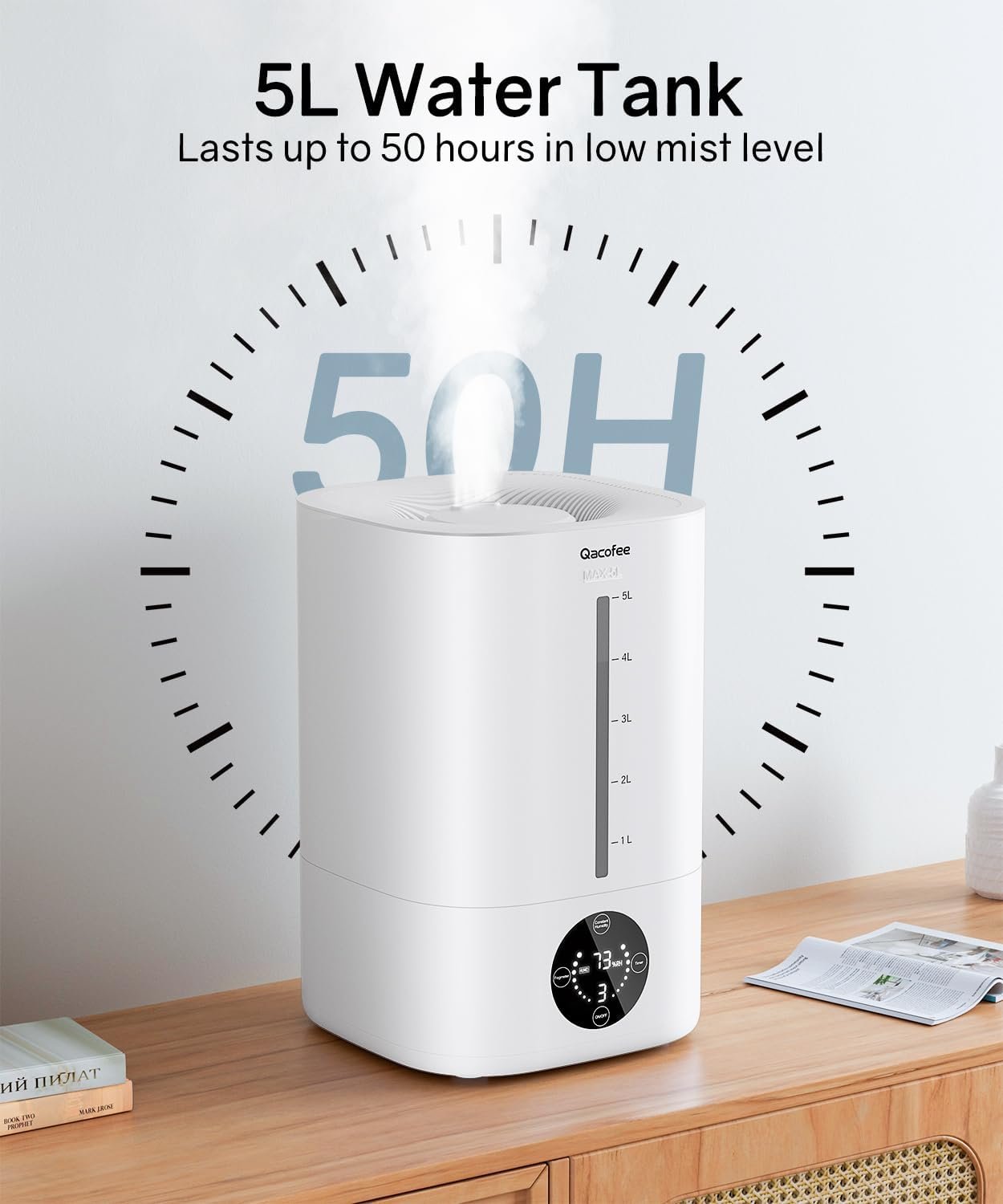 5L Humidifiers for Bedroom, Qacofee Humidifier, Whisper-Quiet Air Humidifier for 50H Runtime, Auto Shut-Off Ultrasonic Humidifiers for Home, Baby, Plant, Nursery, Easy to Fill and Clean 5L Humidifiers for Bedroom, Qacofee Humidifier, Whisper-Quiet Air Humidifier for 50H Runtime, Auto Shut-Off Ultrasonic Humidifiers for Home, Baby, Plant, Nursery, Easy to Fill and Clean