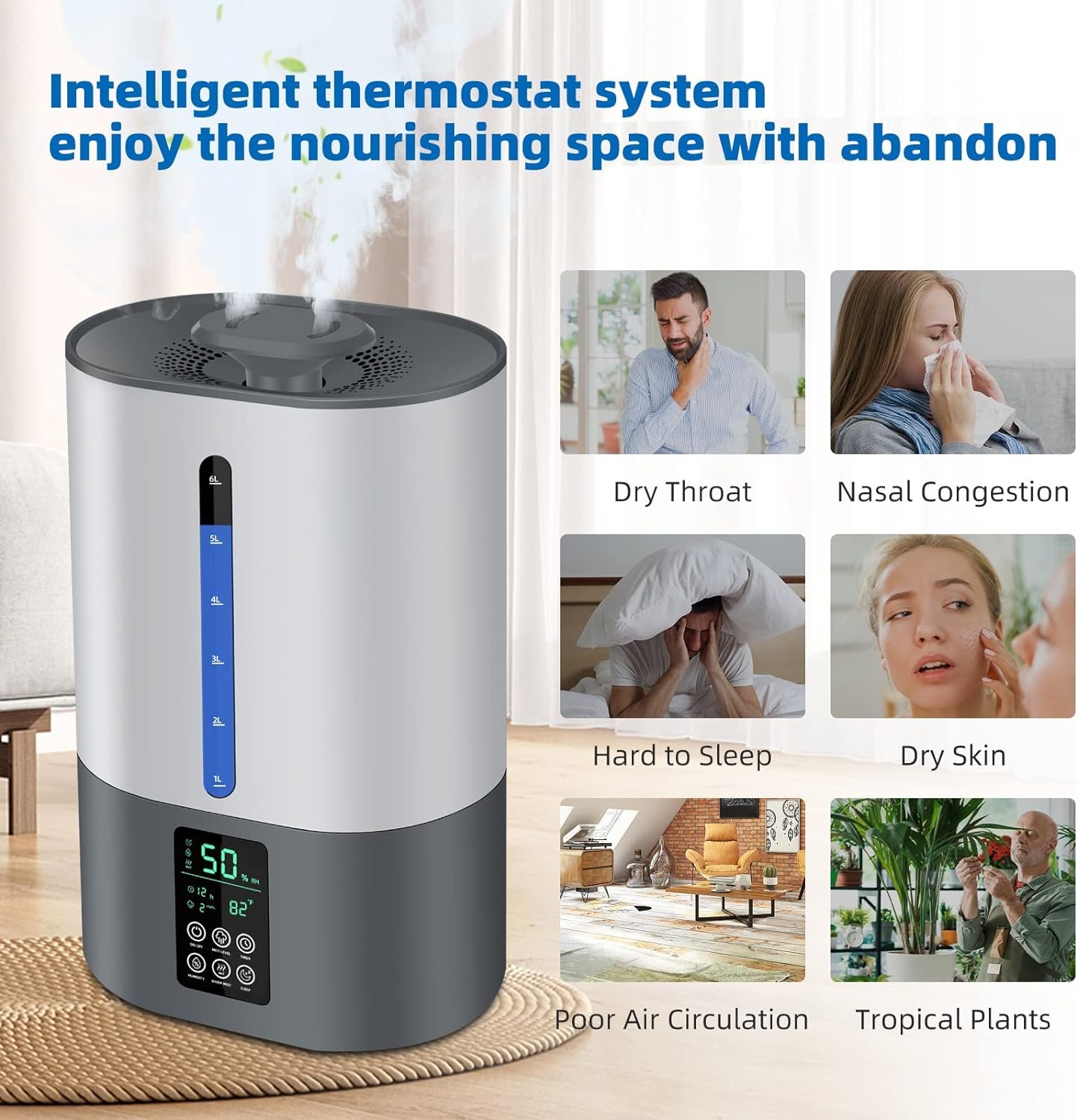 6L Humidifiers for Bedroom Large Room Home, Cool and Warm for Baby and Plants Mist Top Fill Desk Humidifiers Essential Oil Diffuser, Quiet with Adjustable Mist,360°Nozzle-Black 6L Humidifiers for Bedroom Large Room Home, Cool and Warm for Baby and Plants Mist Top Fill Desk Humidifiers Essential Oil Diffuser, Quiet with Adjustable Mist,360°Nozzle-Black