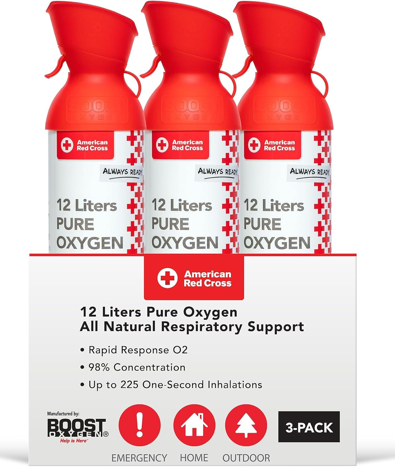 American Red Cross | Boost Oxygen XL | 12 Liter Rapid Response 98% Concentration Portable Oxygen Canisters (2 Pack)