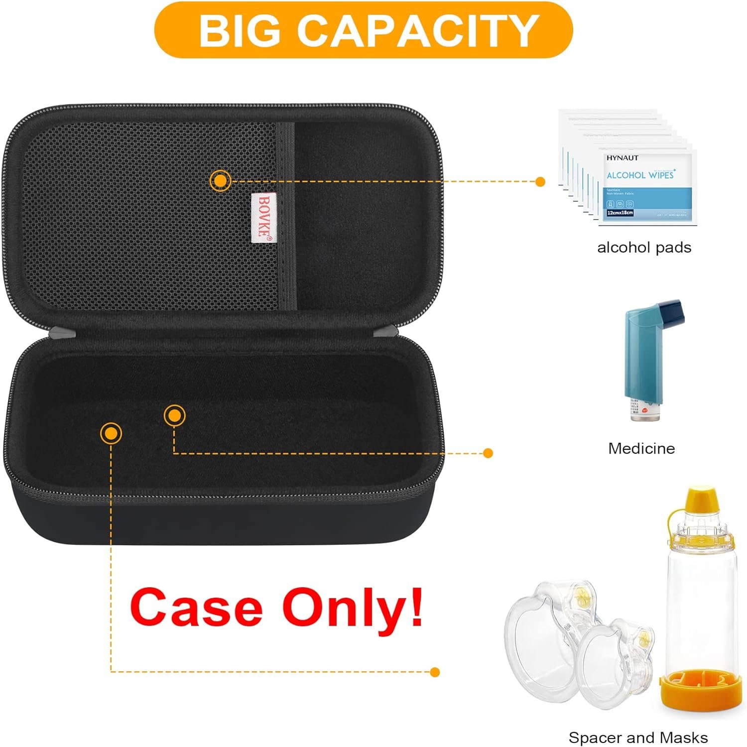 BOVKE Hard Travel Case for Asthma Inhaler, Inhaler Spacer for Kids and Adults, Masks, Inhaler Holder Asthma Carrying Bag with Mesh Pocket for Medicine and Other Accessories, Yellow (Case Only) BOVKE Hard Travel Case for Asthma Inhaler, Inhaler Spacer for Kids and Adults, Masks, Inhaler Holder Asthma Carrying Bag with Mesh Pocket for Medicine and Other Accessories, Yellow (Case Only)