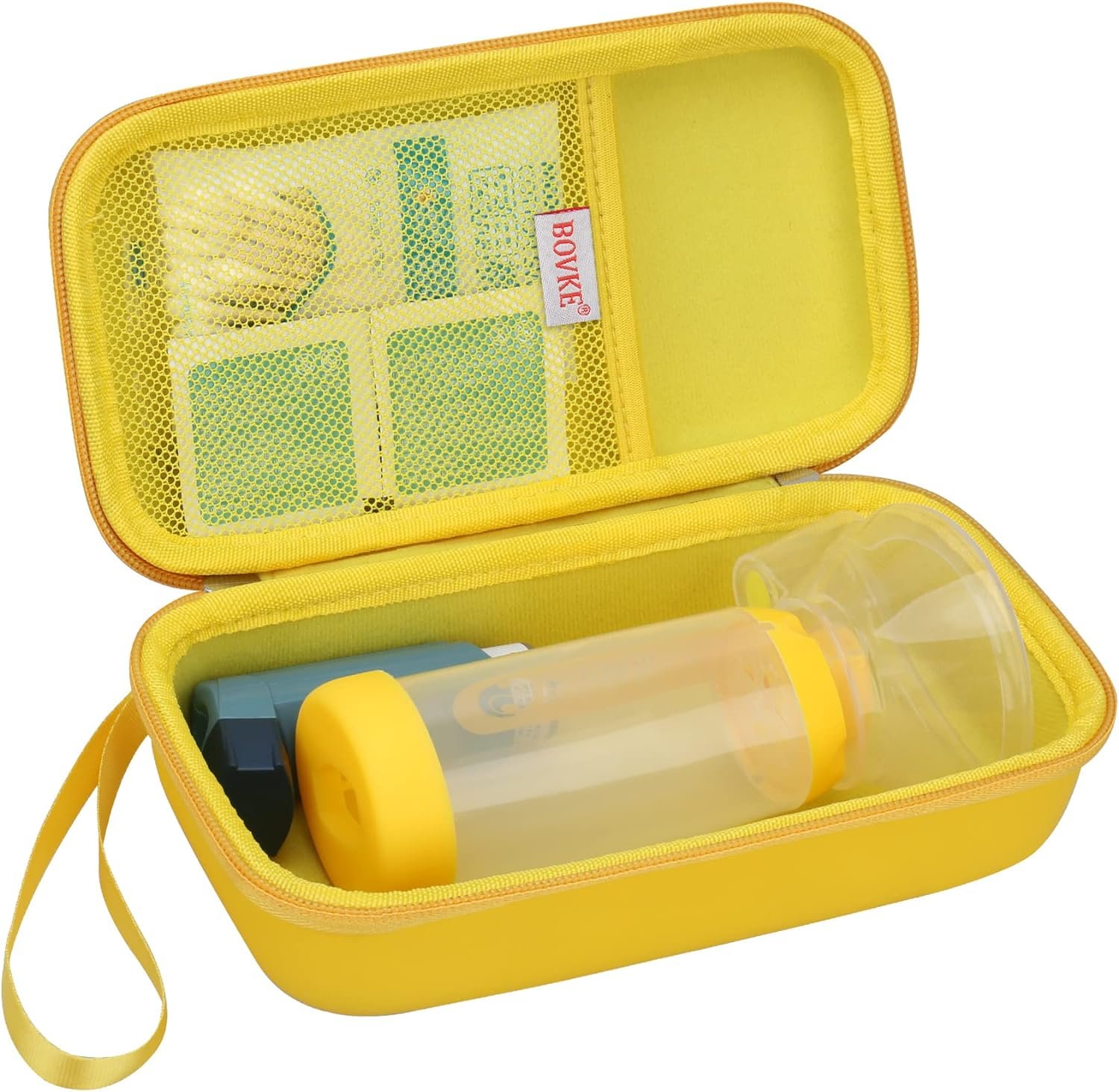 BOVKE Hard Travel Case for Asthma Inhaler, Inhaler Spacer for Kids and Adults, Masks, Inhaler Holder Asthma Carrying Bag with Mesh Pocket for Medicine and Other Accessories, Yellow (Case Only) BOVKE Hard Travel Case for Asthma Inhaler, Inhaler Spacer for Kids and Adults, Masks, Inhaler Holder Asthma Carrying Bag with Mesh Pocket for Medicine and Other Accessories, Yellow (Case Only)