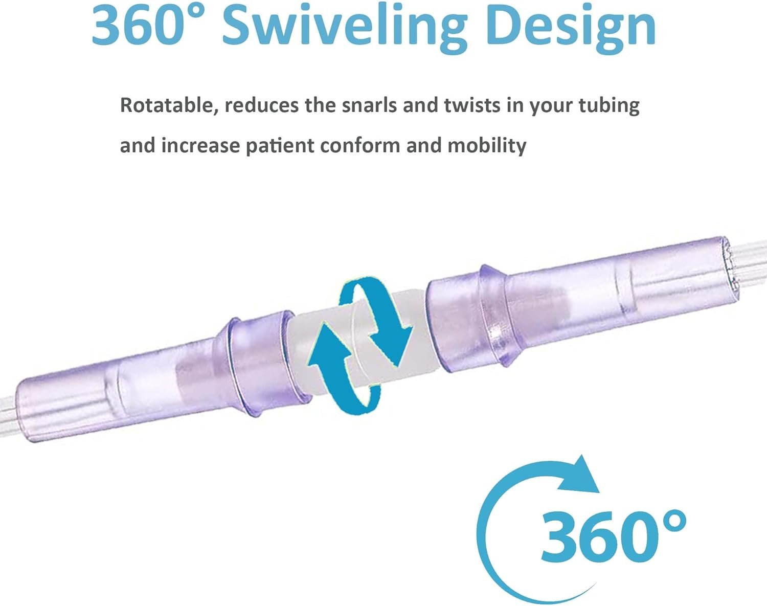 CINOCA 5PCS Oxygen Tubing Swivel Connector Supply for Home Oxygen, 360 Degree Swivel, Avoid Tube Tangles, Oxygen Concentrator Accessories
