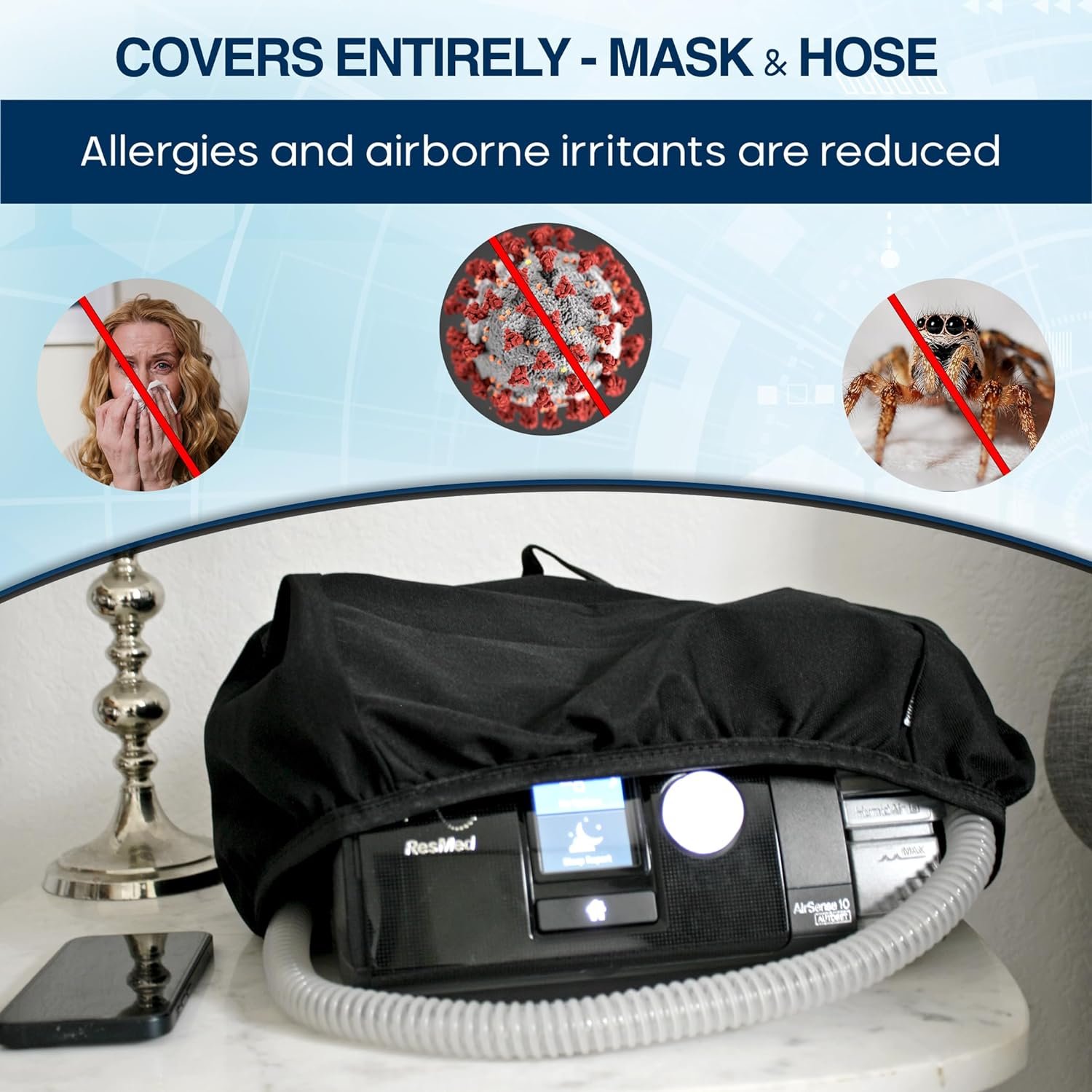 CPAP Tube Mask Cover - Protective dust Cover That is Designed to fit Over a Continuous Positive Airway Pressure (CPAP) (Stretch Snug Base) CPAP Tube Mask Cover - Protective dust Cover That is Designed to fit Over a Continuous Positive Airway Pressure (CPAP) (Stretch Snug Base)