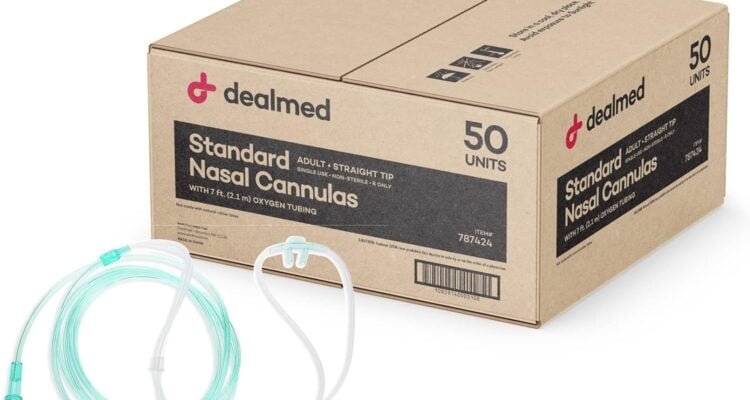 dealmed-adult-standard-nasal-cannula-straight-with-7-ft-21m-soft-green-cannula-nasal-tubing-for-oxygen-highly-visible-ki