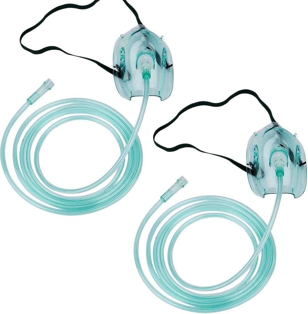 HD HOUDELL 2 Package - Oxygen Mask with 6.6 Tubing and Adjustable Elastic Strap