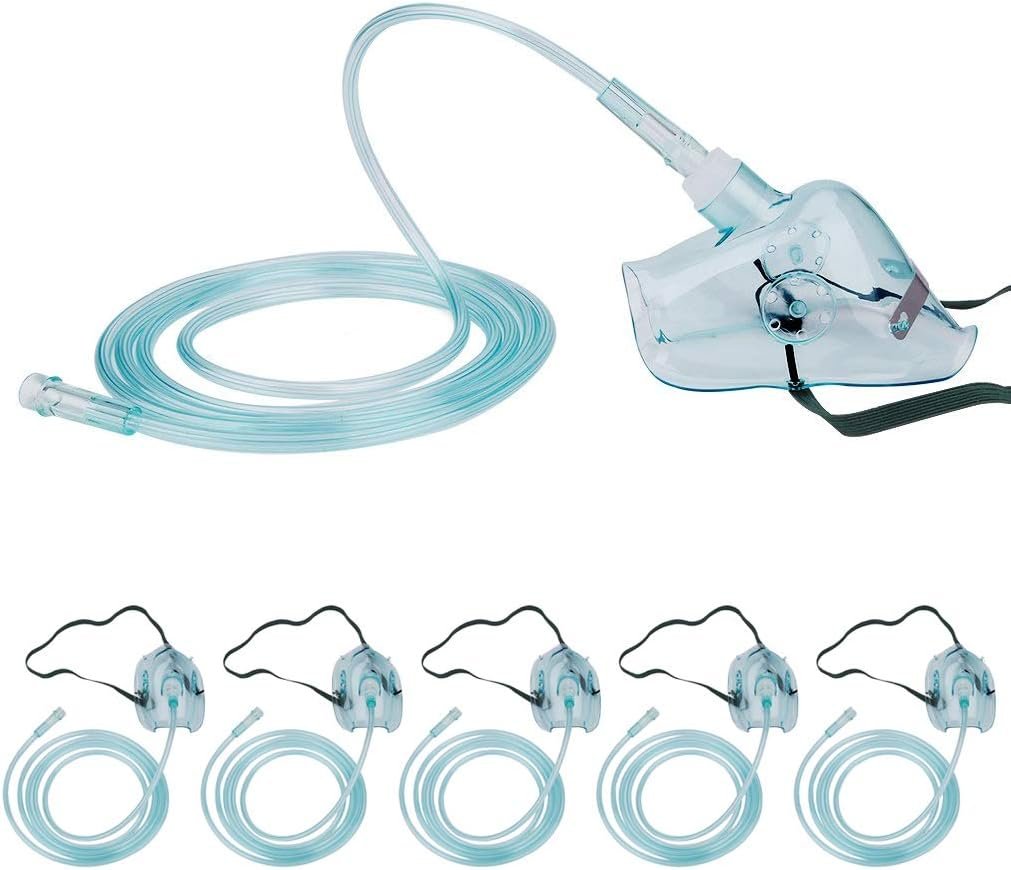 Healva 5 Pack Oxygen Mask with 6.6 Tubing and Adjustable Elastic Strap - Adult Europe Size L Healva 5 Pack Oxygen Mask with 6.6 Tubing and Adjustable Elastic Strap - Adult Europe Size L