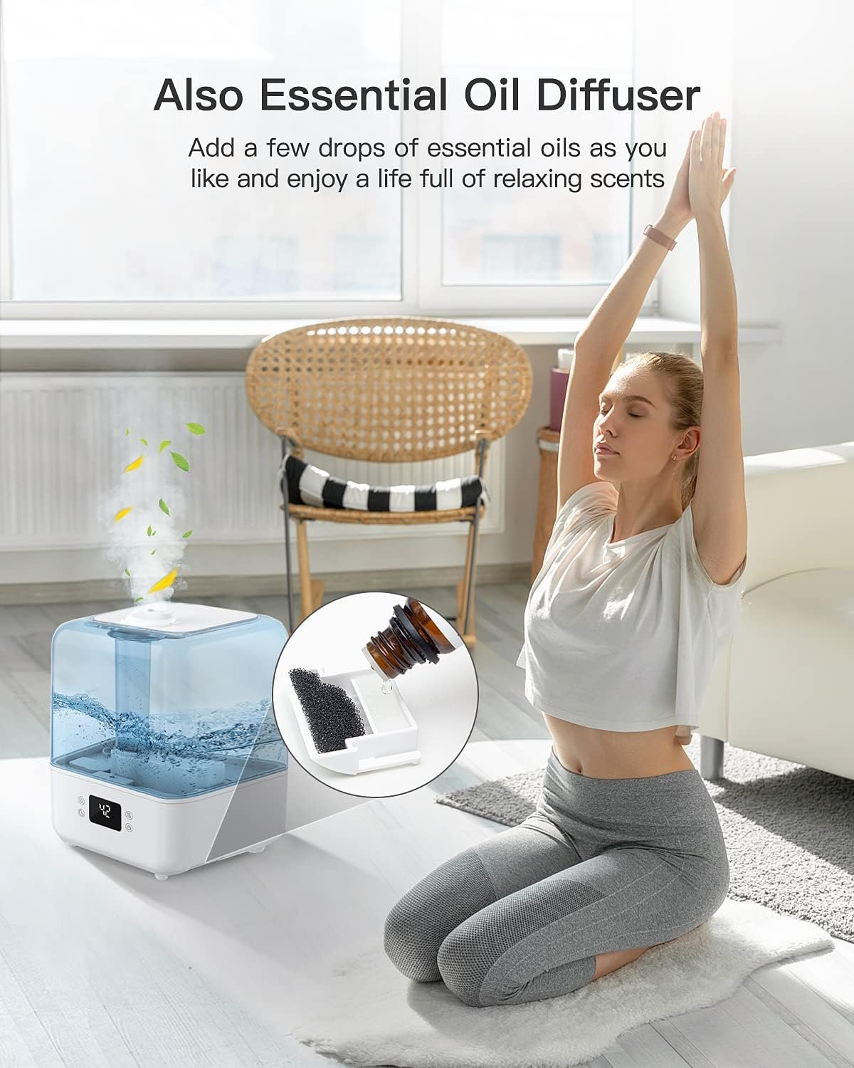 Humidifiers for Bedroom, MORENTO 4.5L Top Fill Humidifiers for Large Room, Cool Mist Humidifiers for Home, 360 Nozzle, Auto Shut-Off, Humidity Setting, Last up to 50Hrs with Night Light, White Humidifiers for Bedroom, MORENTO 4.5L Top Fill Humidifiers for Large Room, Cool Mist Humidifiers for Home, 360 Nozzle, Auto Shut-Off, Humidity Setting, Last up to 50Hrs with Night Light, White