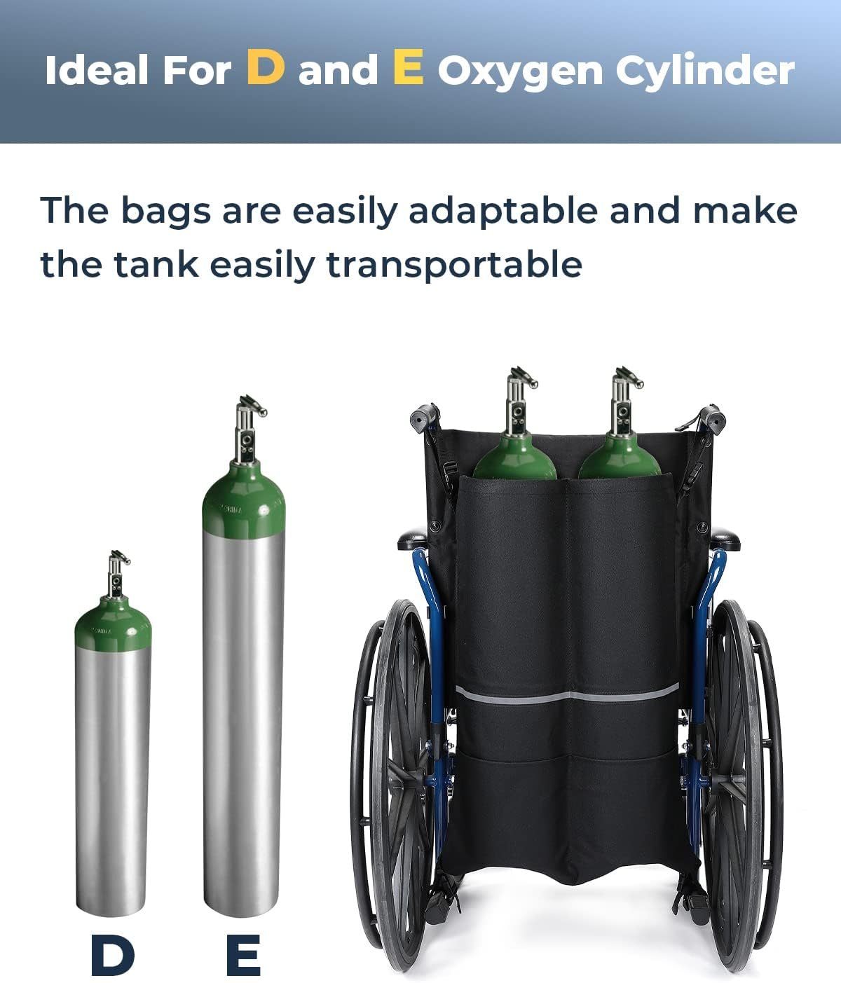 Issyzone Dual Oxygen Tank Holder for Wheelchair, Oxygen Cylinder Bag, with Nice Mesh Storage Pocket Fits D and E Oxygen Tanks