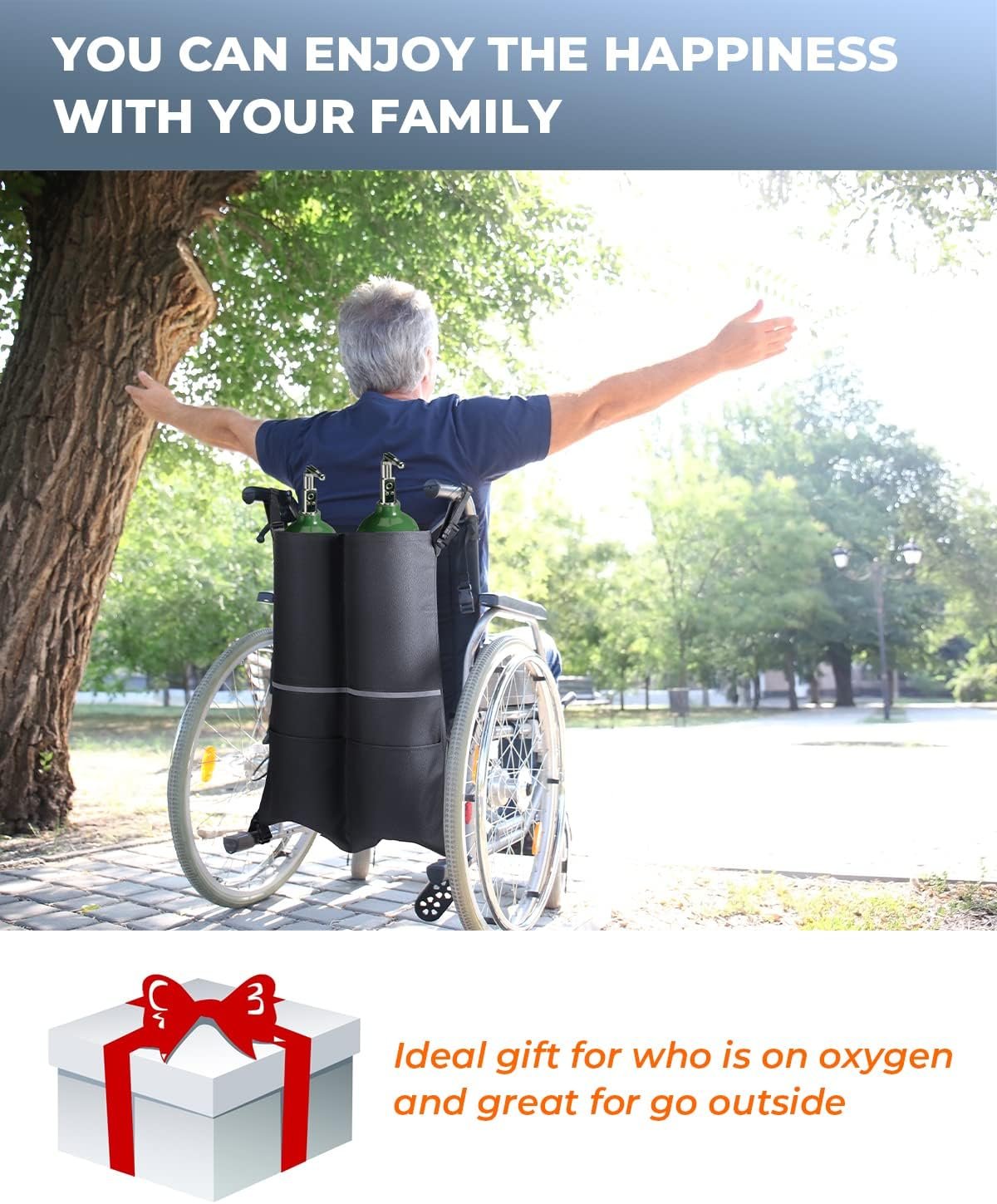 Issyzone Dual Oxygen Tank Holder for Wheelchair, Oxygen Cylinder Bag, with Nice Mesh Storage Pocket Fits D and E Oxygen Tanks