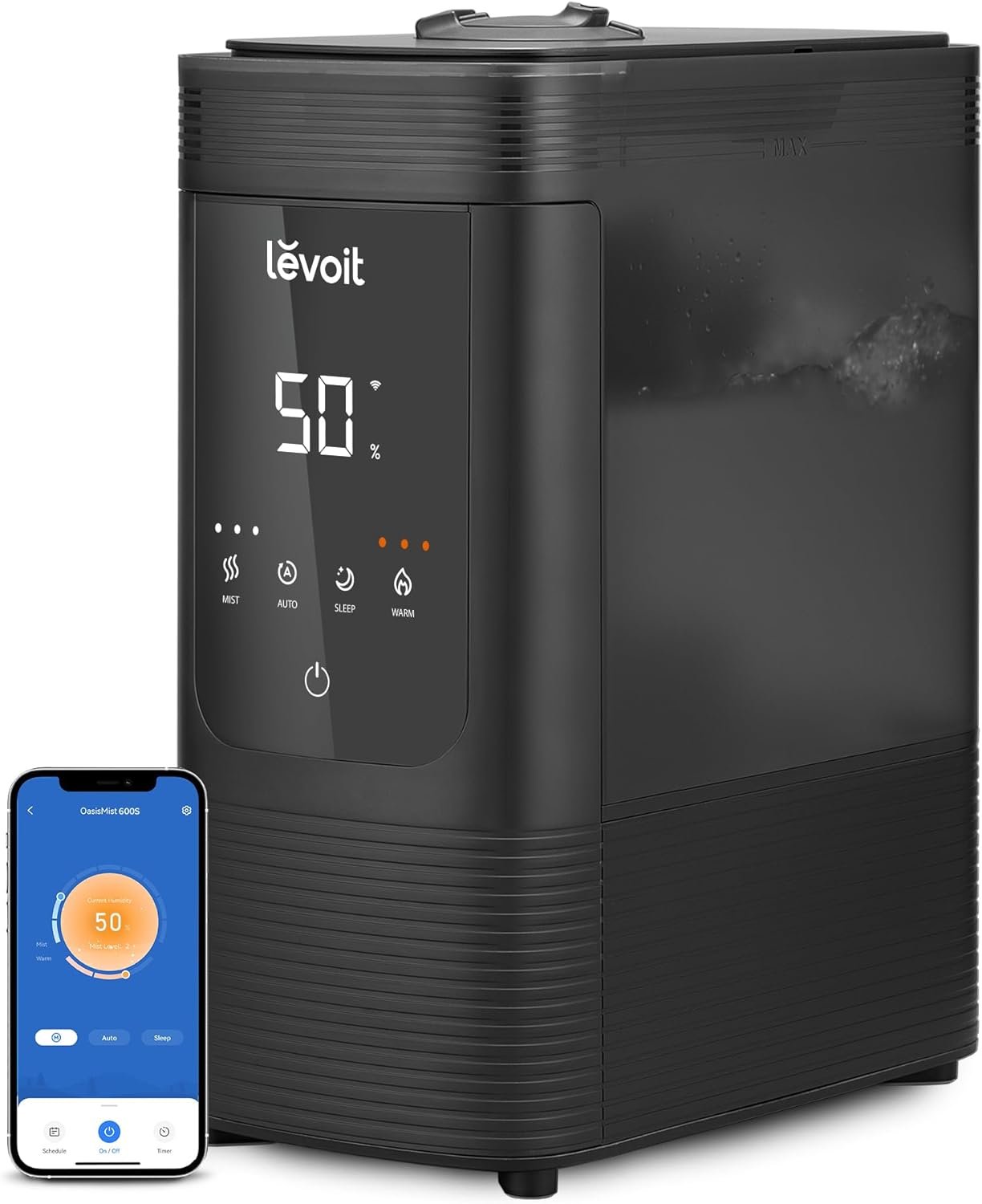 LEVOIT Humidifiers for Bedroom Home, Smart Warm and Cool Mist Air Humidifier for Large Room, Auto Customized Humidity, Fast Symptom Relief, Easy Top Fill, Essential Oil, Quiet, OasisMist4.5L, White