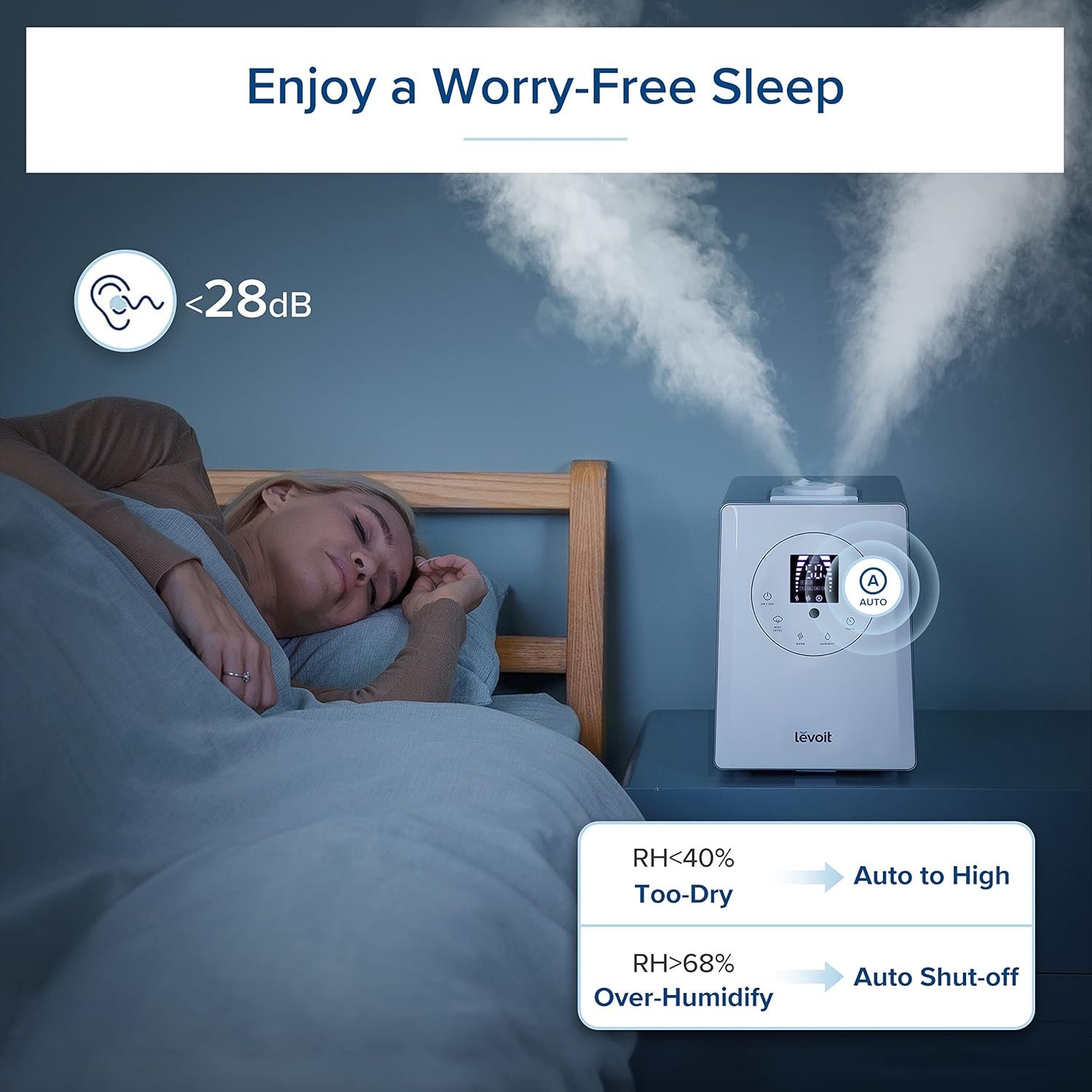 LEVOIT Top Fill Humidifiers for Bedroom, 2.5L Tank for Large Room, Easy to Fill  Clean, 26dB Quiet Cool Mist Air Humidifier for Home Baby Nursery  Plants, Auto Shut-off and BPA-Free for Safety, 25H