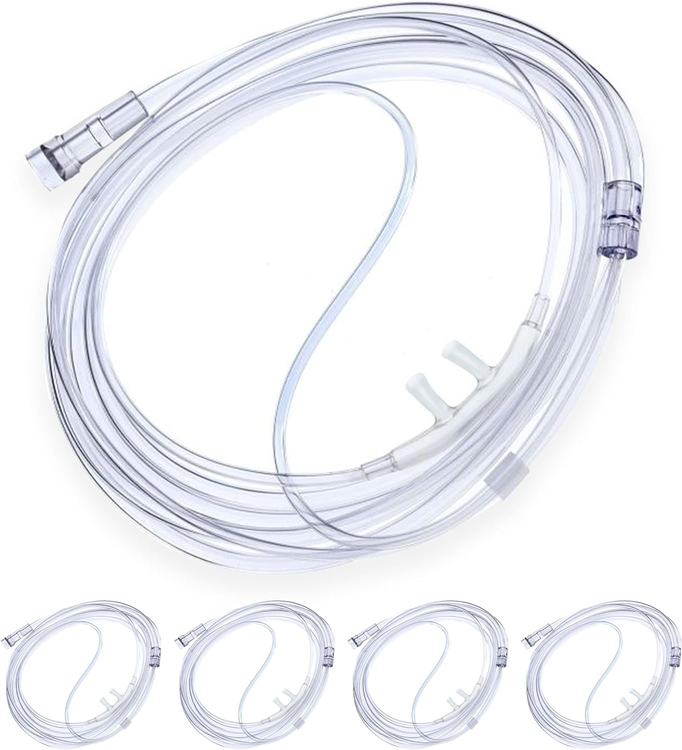 Mend You Medical Adult Flared Tip - Nasal Oxygen Cannula, 7 Foot Tubing, Latex Free, Universal Connector, Soft Kink Resistant Clear Air Tubing, Oxygen Cannula for Adults (Pack of 5)