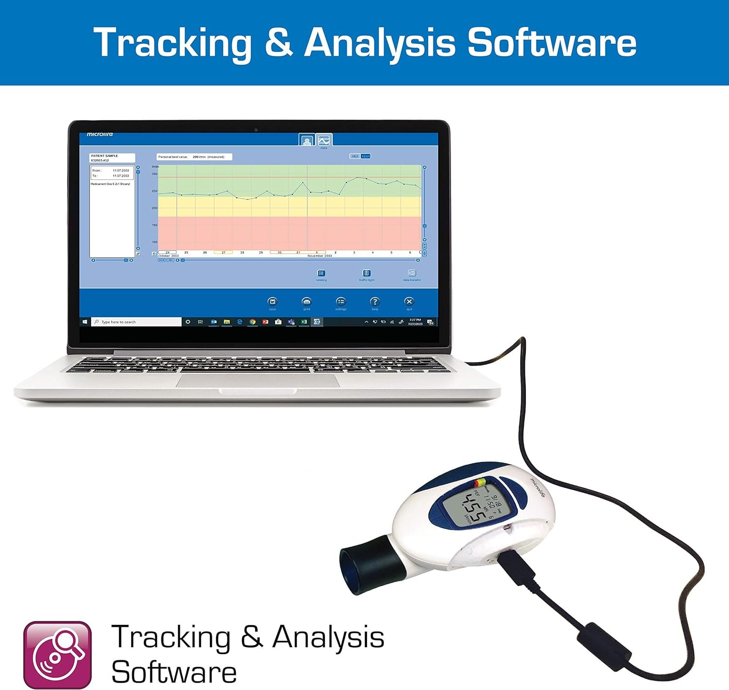 Microlife Digital Peak Flow Meter with FEV1  Tracking Software | Reliable  Accurate Respiratory Spirometer for Kids  Adults | Perfect for Home Monitoring Asthma, COPD  Other Lung Conditions