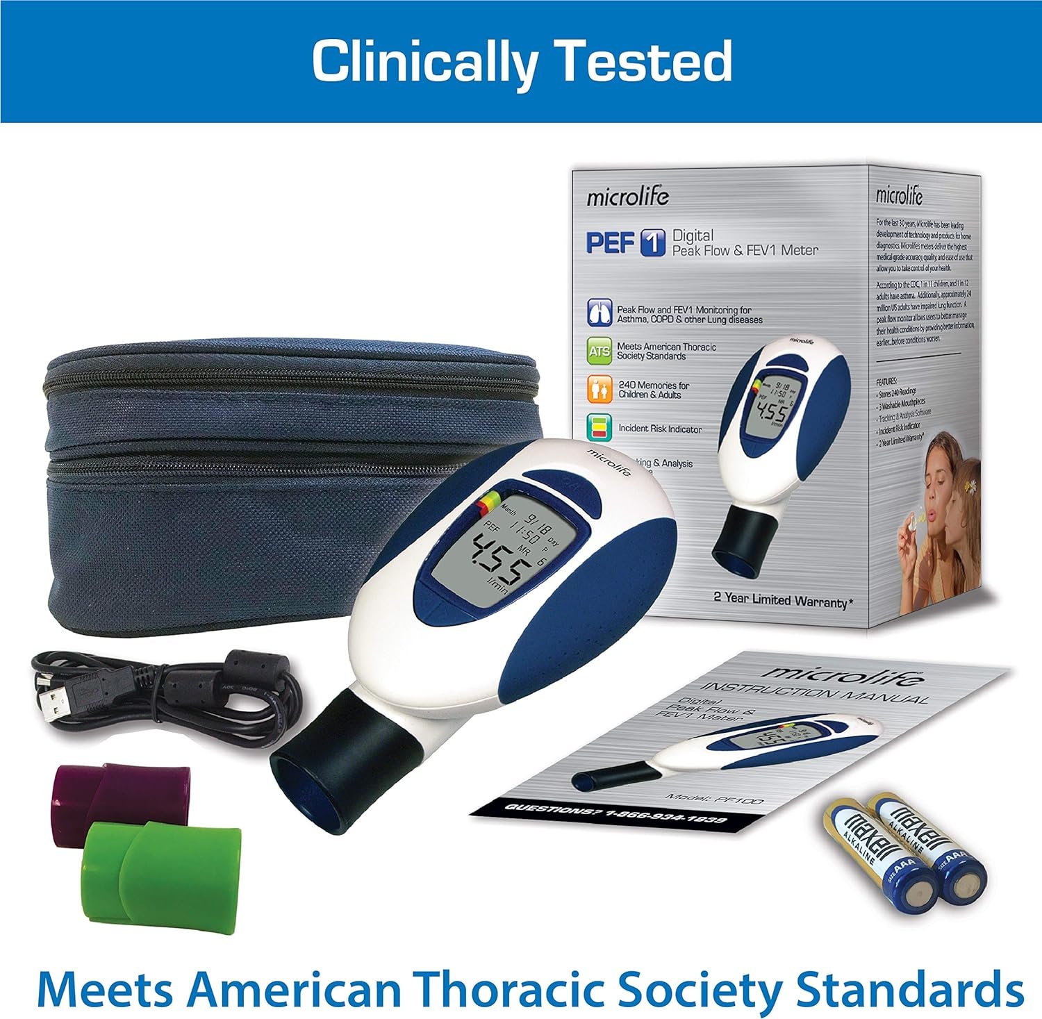 Microlife Digital Peak Flow Meter with FEV1  Tracking Software | Reliable  Accurate Respiratory Spirometer for Kids  Adults | Perfect for Home Monitoring Asthma, COPD  Other Lung Conditions