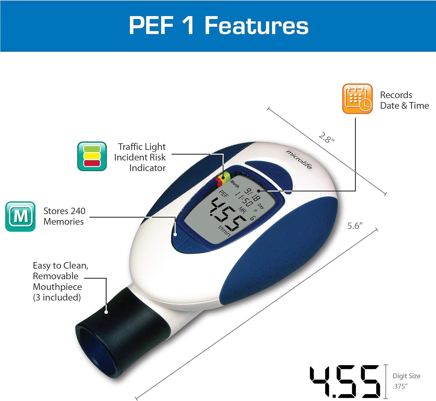 Microlife Digital Peak Flow Meter with FEV1  Tracking Software | Reliable  Accurate Respiratory Spirometer for Kids  Adults | Perfect for Home Monitoring Asthma, COPD  Other Lung Conditions