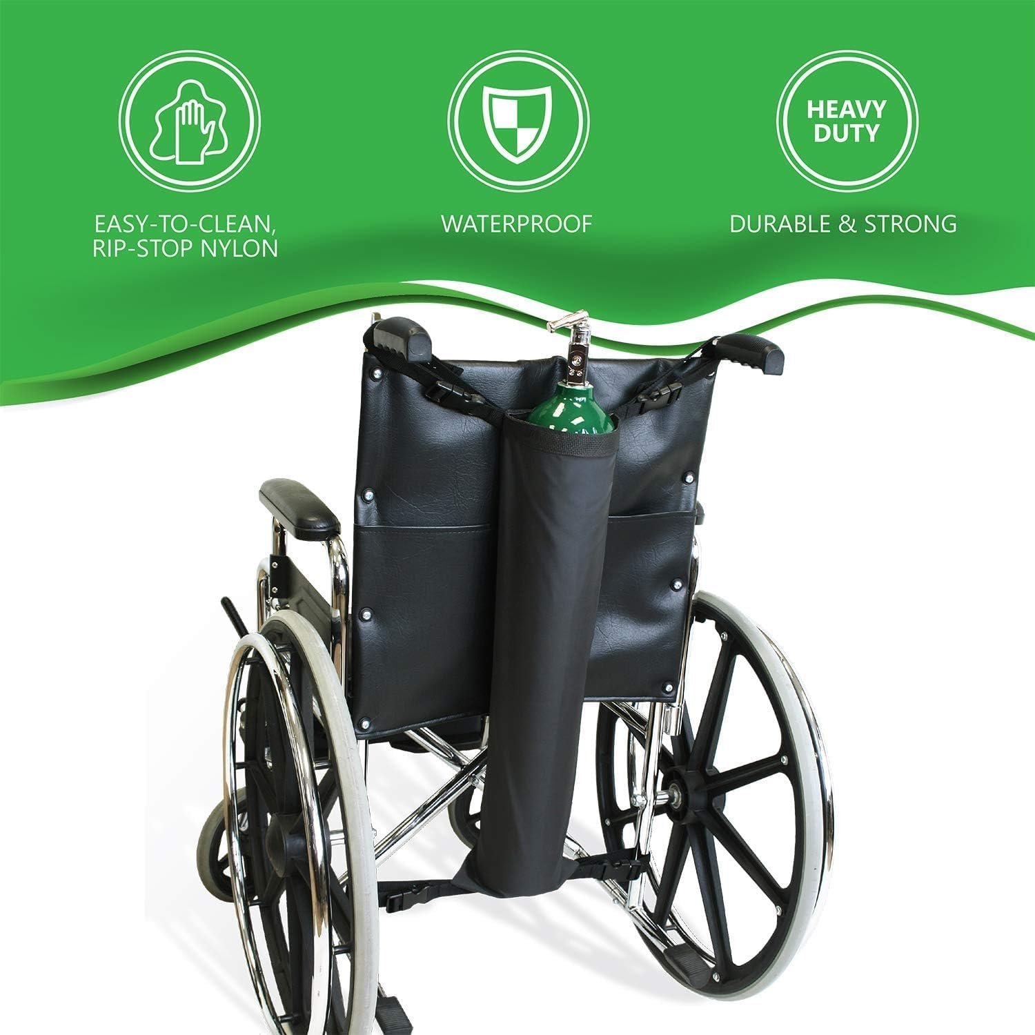 NYOrtho Oxygen Tank Holder for Wheelchair - D  E Cylinder Transport Bag Adjustable Straps Easy to Clean, Heavy Duty, Waterproof Standard Wheelchair Size
