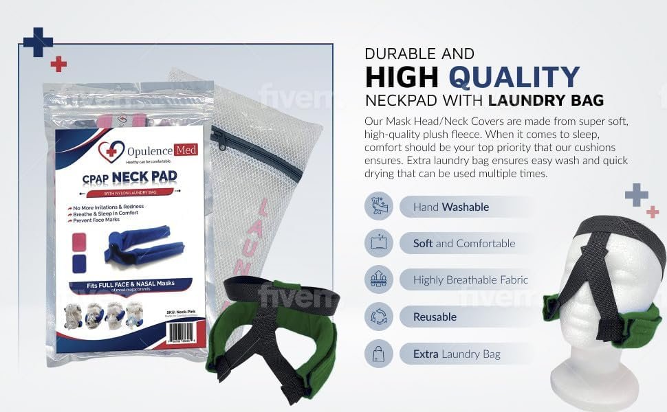 OpulenceMed CPAP Neck Pads Headgear Strap Covers - No Skin Irritation, No Strap Marks, and Super Comfy - Univeresal and Reusable for Resmed, Airfit, Airtouch, f20 f30 Headgear Respironics Dreamwear OpulenceMed CPAP Neck Pads Headgear Strap Covers - No Skin Irritation, No Strap Marks, and Super Comfy - Univeresal and Reusable for Resmed, Airfit, Airtouch, f20 f30 Headgear Respironics Dreamwear