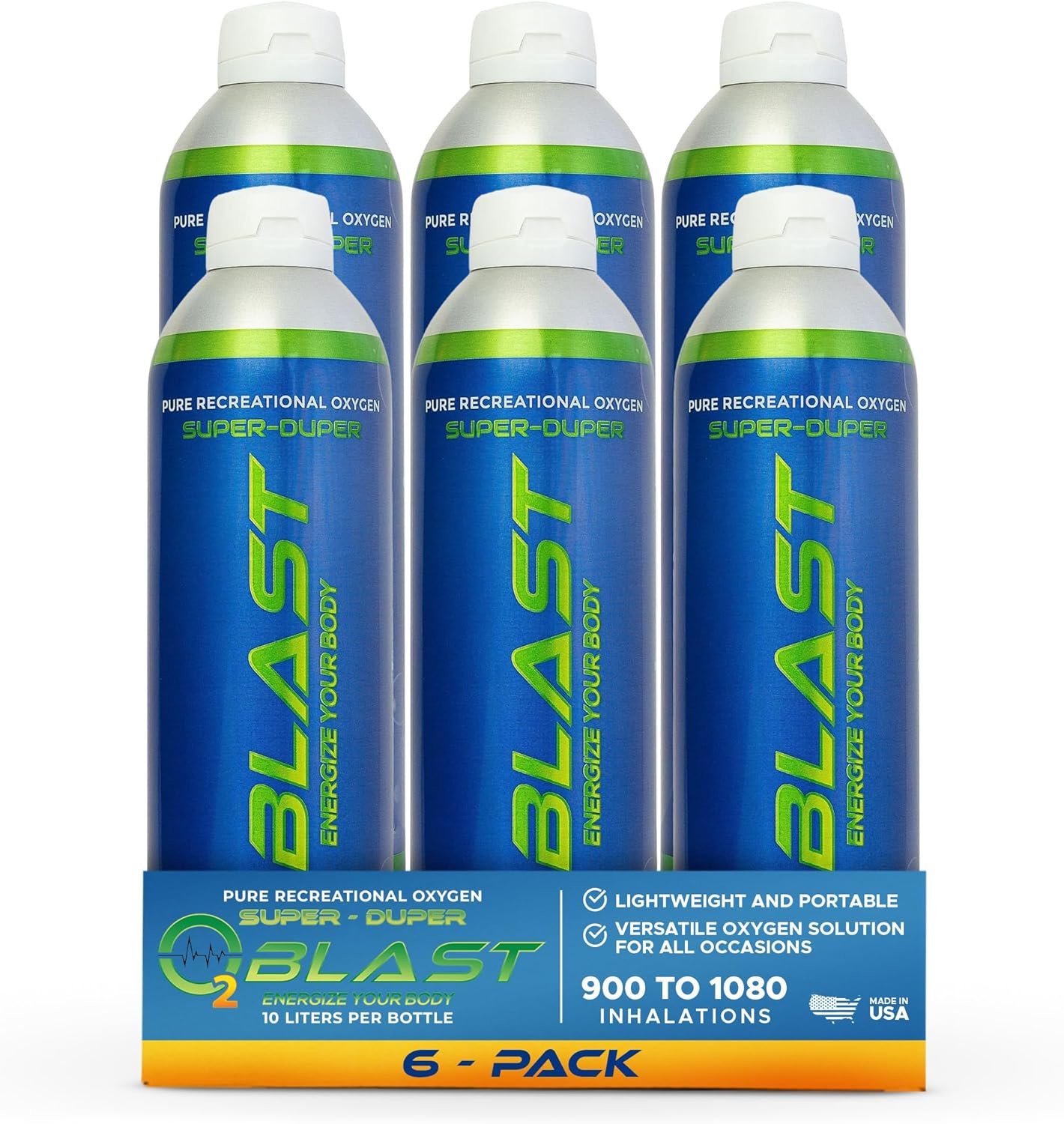Oxygen Cans, 10 Liter 6 Pack 99.7% Pure Oxygen Canisters with Sanitary Flip Top Cap, Portable Supplemental Oxygen for Breathing  High Altitude, Reduce Recovery Time  increase Oxygen Levels.