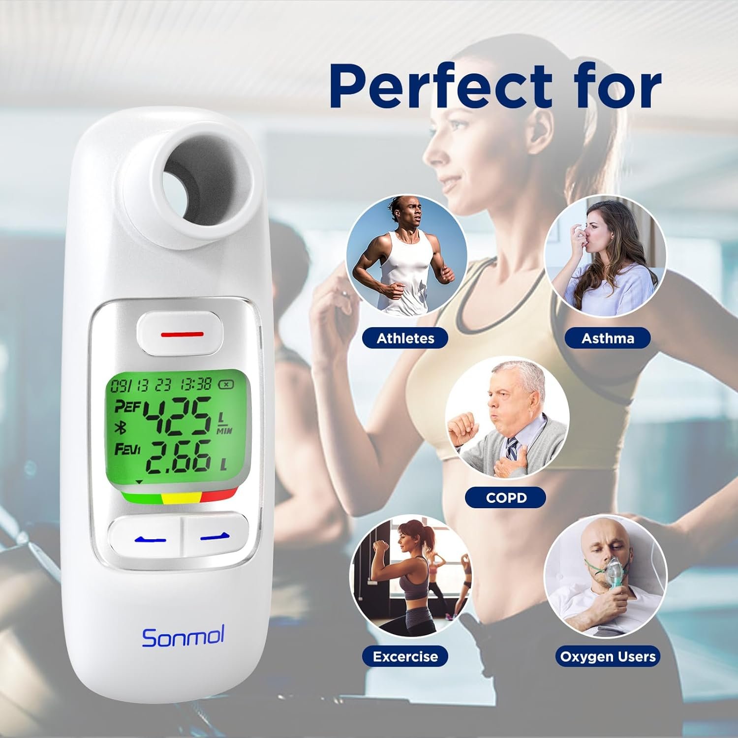 Peak Flow Meter with Bluetooth APP Spirometer for Asthma COPD Monitor PEF FEV1 Home Medical 300 Records Kids Adults Peak Flow Meter with Bluetooth APP Spirometer for Asthma COPD Monitor PEF FEV1 Home Medical 300 Records Kids Adults
