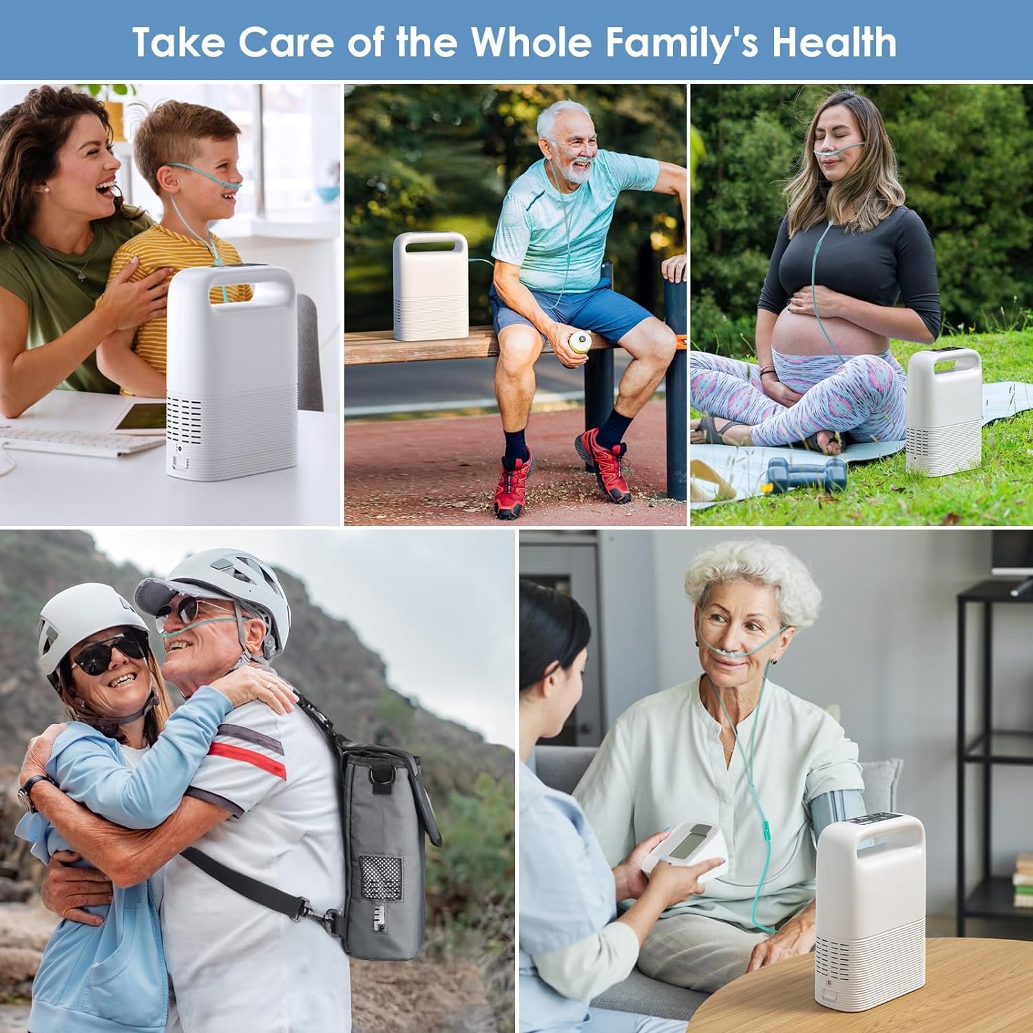 Portable Oxygen Concentrator 1-5 Liter Adjustable Oxygen Concentrator Machine for Travel/Home，90%+-3% Oxygen Generator with a Battery(2.5-3.5h) AC110-240V, White