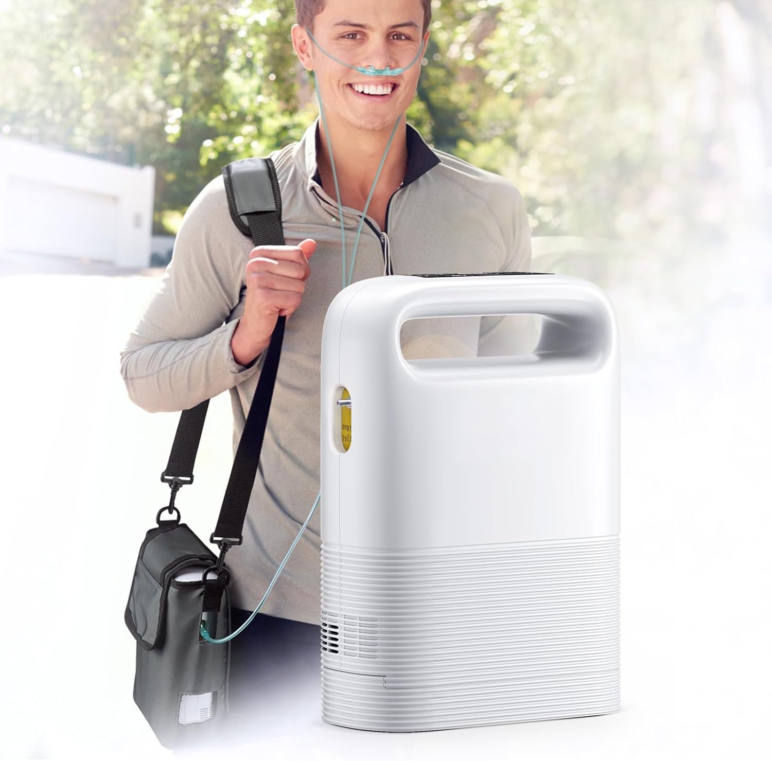 Portable Oxygen Concentrator 1-5 Liter Adjustable Oxygen Concentrator Machine for Travel/Home，90%+-3% Oxygen Generator with a Battery(2.5-3.5h) AC110-240V, White