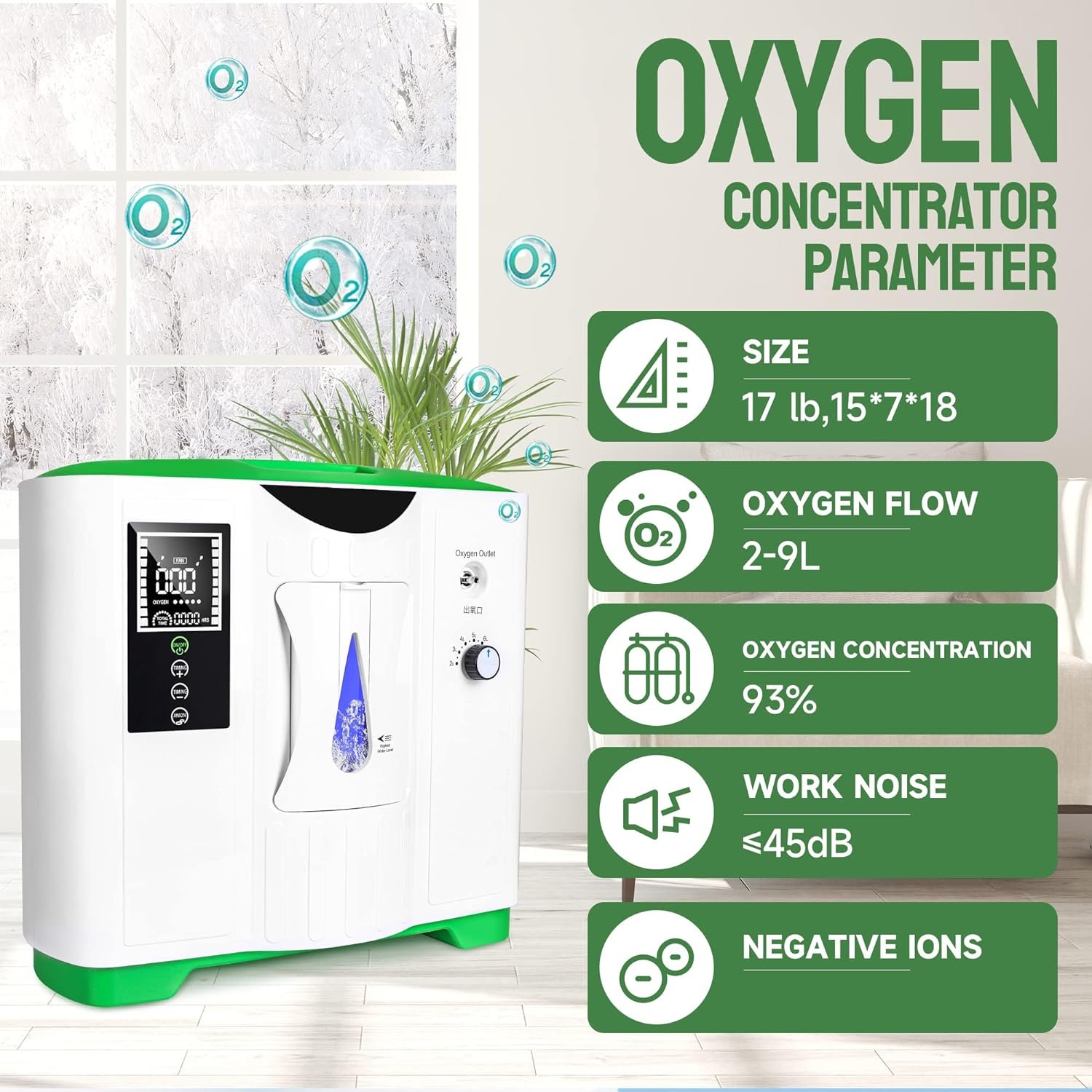 Portable Oxygen Concentrator Machine for Home Use, Continuous and Stable Oxygen, Can Remote Control, Household Equipment
