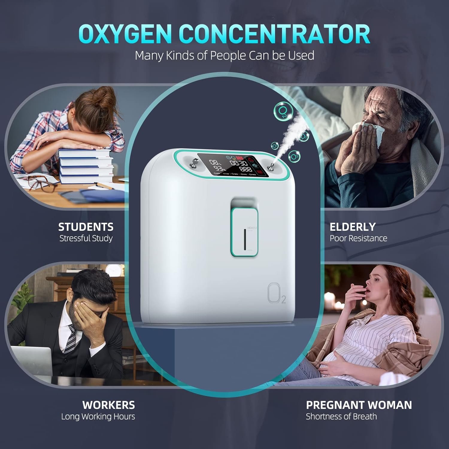 Portable Oxygen Concentrator Machine, with Oxygen Tubing, Can Remote Control, Continuous and Stable Supplemental Oxygen