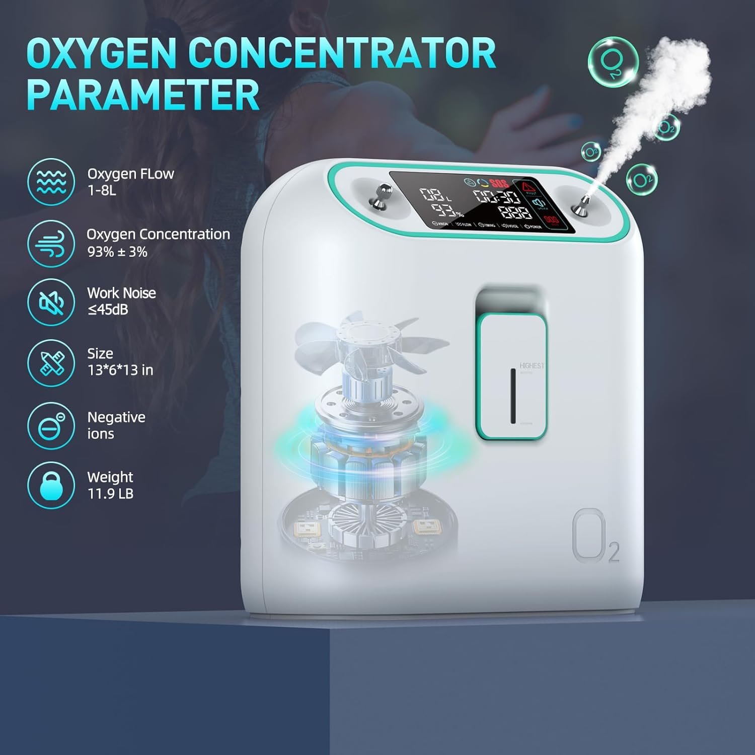 Portable Oxygen Concentrator Machine, with Oxygen Tubing, Can Remote Control, Continuous and Stable Supplemental Oxygen