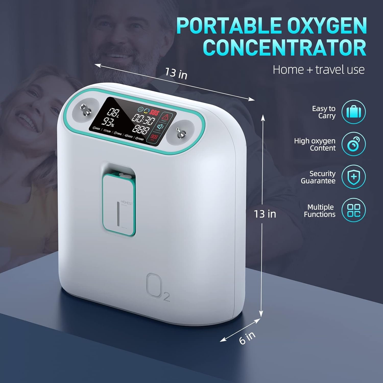 Portable Oxygen Concentrator Machine, with Oxygen Tubing, Can Remote Control, Continuous and Stable Supplemental Oxygen