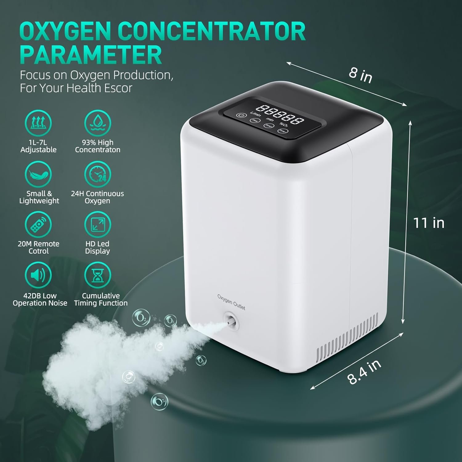 Portable Oxygen Concentrator, with Oxygen Tubing, Household Oxygen Machine, Low Noise, Help Health, Oxygen Generator