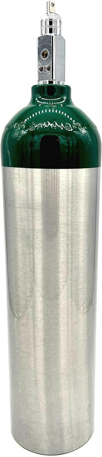 ResOne Portable Aluminum Medical Oxygen Cylinder, E Size, with CGA-870 Toggle Valve for Medical Use - Non-Sparking, Green Dome, Brushed Finish, 24.1 cf, Ships Empty, Prescription Required to Fill