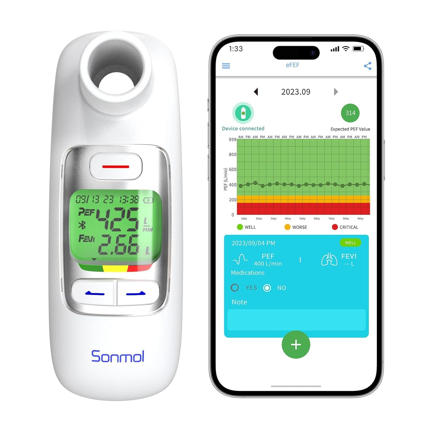 Spirometer Testing Device with Risk Indicator, Portable Peak Flow Meter Test PEF FEV1 for Kids Adults Asthma COPD Other Lung Conditions Monitor, Free Tracking App Bluetooth Connection Spirometer Testing Device with Risk Indicator, Portable Peak Flow Meter Test PEF FEV1 for Kids Adults Asthma COPD Other Lung Conditions Monitor, Free Tracking App Bluetooth Connection