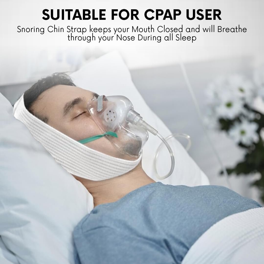 Super Deluxe White Chin Strap for Cpap Users - Anti Dry Mouth- Anti Snore Chin Strap Great Sleeping Solution for Men and Women to Keep Mouth Closed While Sleeping (1 pk)