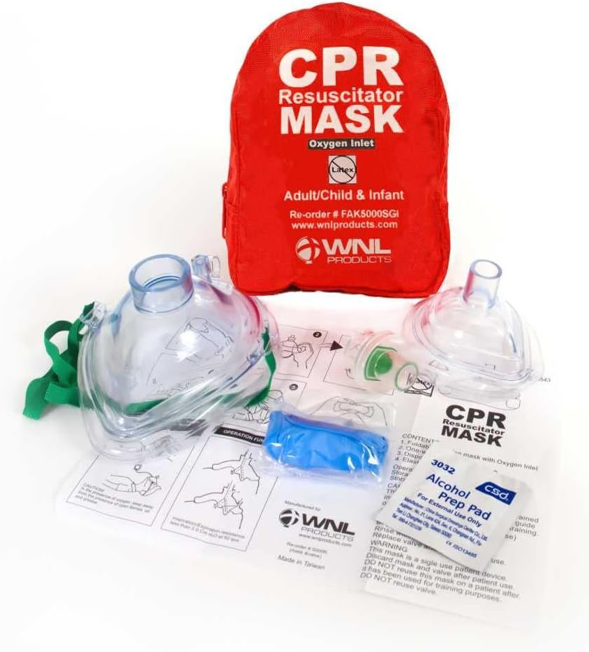 WNL Products CPR Rescue Mask, Adult/Child  Infant Pocket Resuscitator, Soft Case Kit with Belt Clip