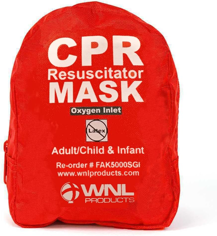 WNL Products CPR Rescue Mask, Adult/Child  Infant Pocket Resuscitator, Soft Case Kit with Belt Clip