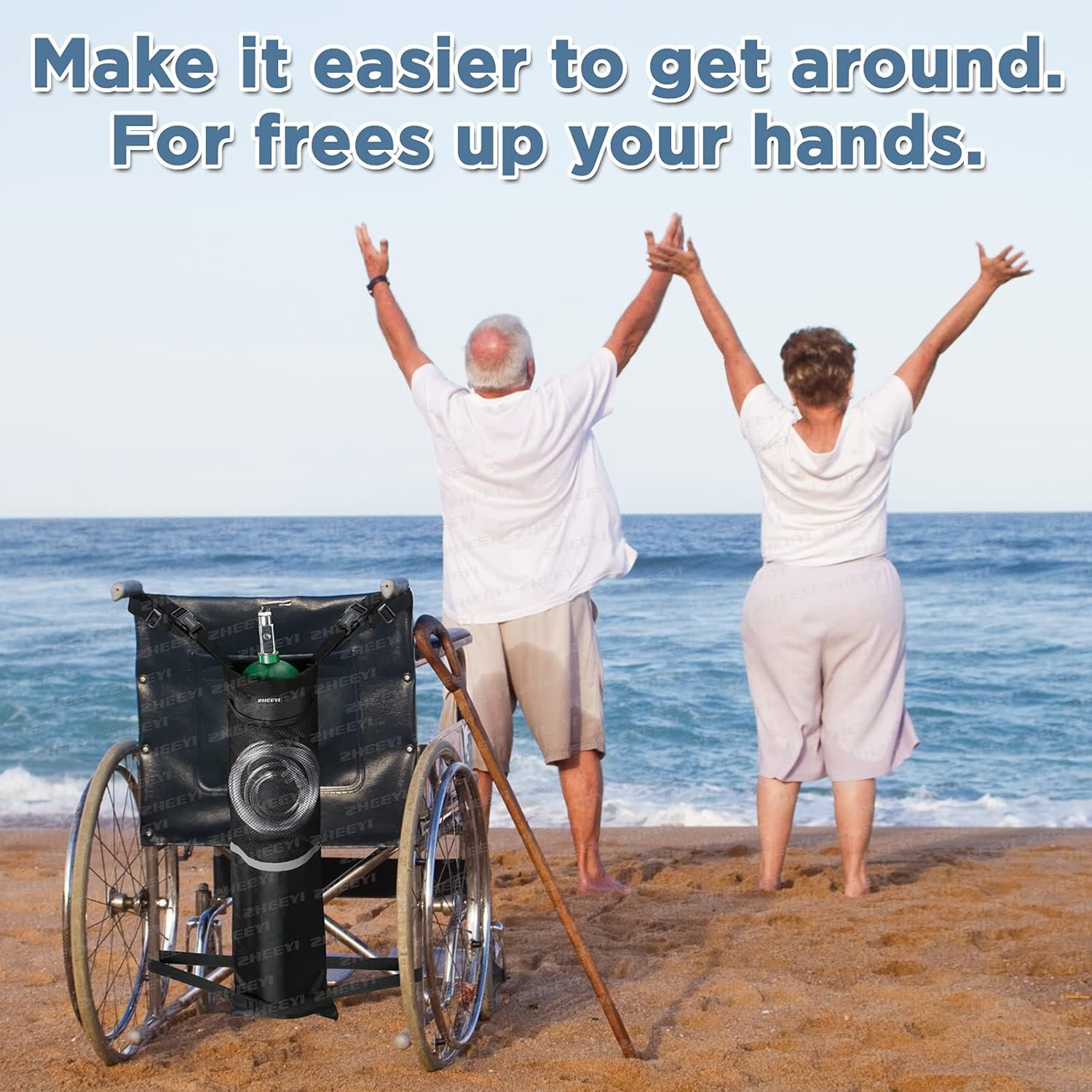 ZHEEYI Oxygen Cylinder Bag for Wheelchair Portable Oxygen Tank Holder with Adjustable Straps  Zippers Blue